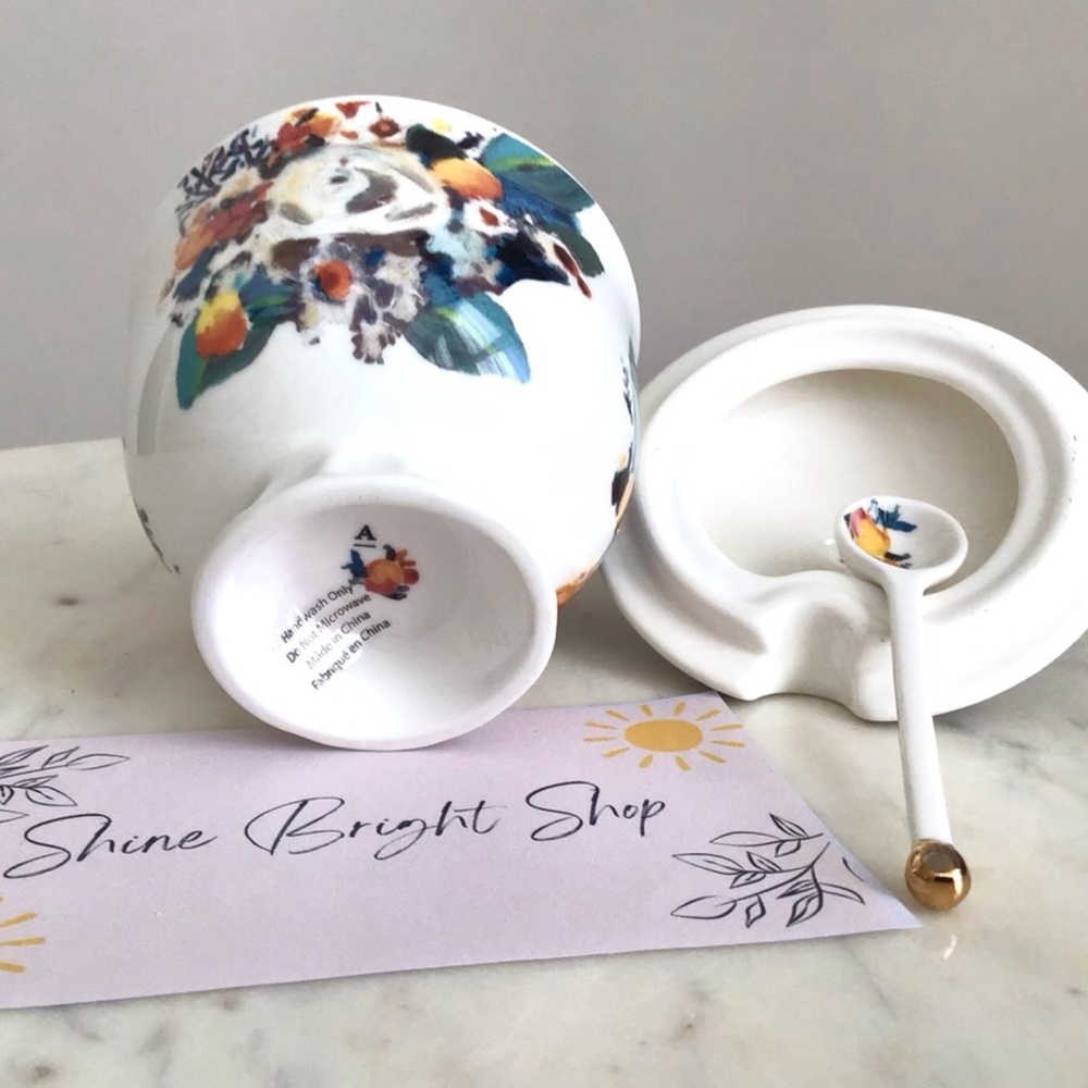 Anthropologie Botanica Handpainted Stoneware Sugar Pot NIB NWT - Picture 10 of 12